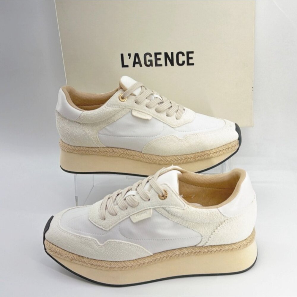 L’agence Ivone Platform Sneakers Vintage White Leather Shoes Women Size 7.5